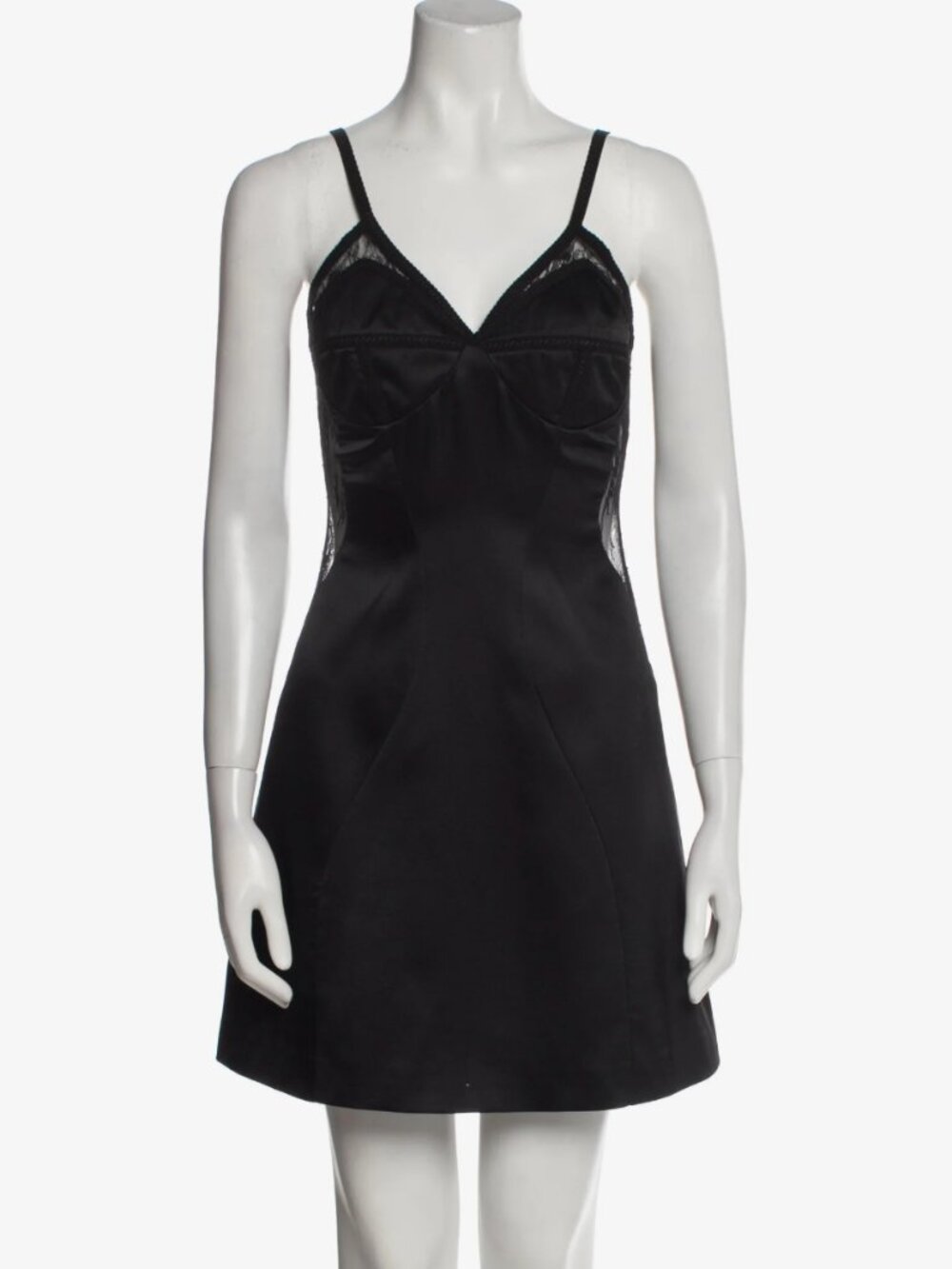 Kim Shui‎ Black Satin Mini Dress with Lace Insets